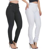 Kit 2 Calças Feminina HNO Jeans Skinny Black White Preta e Branca