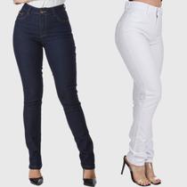 Kit 2 Calças Feminina HNO Jeans Skinny Blue Jeans White Azul Marinho e Branca Kit 2 Calças Feminina HNO Jeans Skinny Blue Jeans White Azul Marinho e Branca