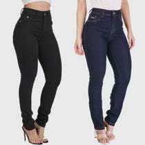 Kit 2 Calças Feminina HNO Jeans Skinny Classic Preta e Azul Marinho