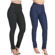 Kit 2 Calças Feminina HNO Jeans Skinny Classic Preta e Azul Marinho Kit 2 Calças Feminina HNO Jeans Skinny Classic Preta e Azul Marinho
