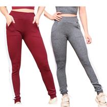 Kit 2 Calças Feminina Jogger Listrada Crepe Slim Fit