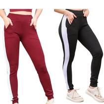 Kit 2 Calças Feminina Jogger Listrada Crepe Slim Fit