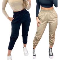 Kit 2 Calças Feminina Jogger Preto e Cáqui Frio Inverno Moda Bolso Plus Size- Camila