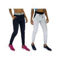 Kit 2 Calças Feminina Moletom MXD Conceito Jogger Slim Fitness Cores Básicas e Casuais