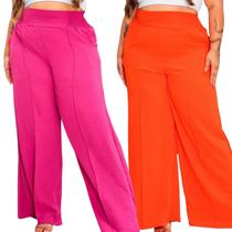Kit 2 Calças Feminina Pantalona Plus Size Duna Elegante Em Elasticidade Na Cintura Com Bolsos Kit 2 Calças Feminina Pantalona Plus Size Duna Elegante Em Elasticidade Na Cintura Com Bolsos