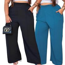 Kit 2 Calças Feminina Pantalona Plus Size Duna Elegante Em Elasticidade Na Cintura Com Bolsos Kit 2 Calças Feminina Pantalona Plus Size Duna Elegante Em Elasticidade Na Cintura Com Bolsos