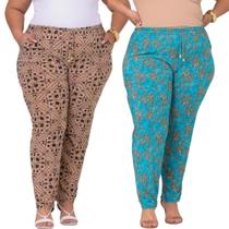 Kit 2 Calças Feminina Senhoras Malha Liganete Bolso Lateral Estampadas.