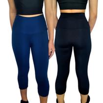Kit 2 Calças Femininas Corsário Justas Cós Cintura Alta Lisas Cores Sortidas Suplex PP ao Plus Size