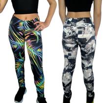 Kit 2 Calças Femininas Legging Cós Estampas Sortidas Suplex Pp ao Plus Size