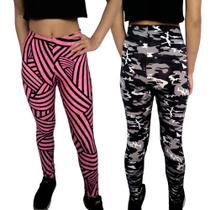 Kit 2 Calças Femininas Legging Elástico Estampas Sortidas Suplex Pp ao Plus Size Kit 2 Calças Femininas Legging Elástico Estampas Sortidas Suplex Pp ao Plus Size