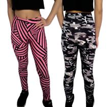 Kit 2 Calças Femininas Legging Elástico Estampas Sortidas Suplex Pp ao Plus Size