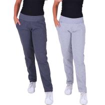 Kit 2 calças femininas moletom algodão com bolsos