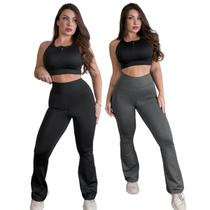 Kit 2 Calças Flare Fitness Feminina Cintura Alta Academia Modeladora Confortável Bailarina Boca De Sino boca Larga Levanta Bubum Tendencia M ao GG