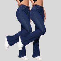 KIT 2 Calças Flare Jeans Feminina Boca de Sino Cintura Alta Modeladora Confort KIT 2 Calças Flare Jeans Feminina Boca de Sino Cintura Alta Modeladora Confort