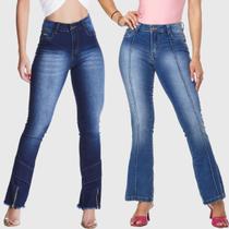 Kit 2 Calças Flare Jeans HNO Jeans Petit Flare Azul Friso-Azul Stonada Kit 2 Calças Flare Jeans HNO Jeans Petit Flare Azul Friso-Azul Stonada