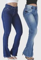 Kit 2 Calças Flare Jeans HNO Jeans Petit Flare Azul Marinho e Azul Stonada