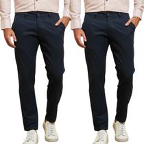 Kit 2 Calças FMF de Sarja Chino Com Bolso Traseiro Embutido Alfaiataria Skinny Marinho