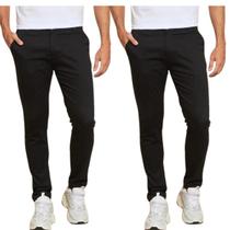 Kit 2 Calças FMF de Sarja Chino Com Bolso Traseiro Embutido Alfaiataria Skinny Preto