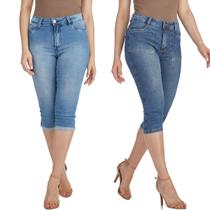 Kit 2 Calças HNO Jeans Capri Cintura Alta Azul e Azul Claro