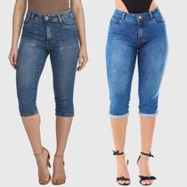 Kit 2 Calças HNO Jeans Capri Cintura Alta Azul Kit 2 Calças HNO Jeans Capri Cintura Alta Azul