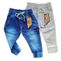 Kit 2 calças jeans bebê com elastano menino Tam G 5/11 meses
