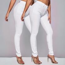 KIT 2 Calças Jeans Branca Feminino Cintura Alta Skinny com Lycra KIT 2 Calças Jeans Branca Feminino Cintura Alta Skinny com Lycra