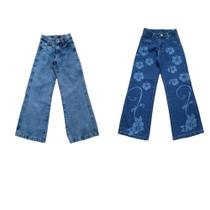 Kit 2 Calças Jeans Feminina Pantalona Wide Leg Juvenil (6225-6236)