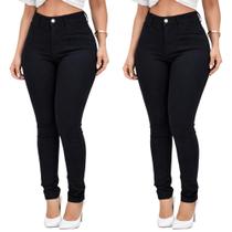 Kit 2 Calças Jeans Feminina Skinny com Elastano Cintura Alta Kit 2 Calças Jeans Feminina Skinny com Elastano Cintura Alta