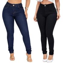 Kit 2 Calças Jeans Feminina Skinny com Elastano Cintura Alta