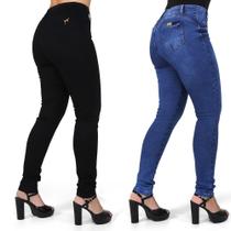 Kit 2 Calças Jeans Feminina Skinny Empina Bumbum Cós Alto - Fashion Jeans