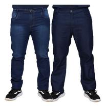 Kit 2 Calças Jeans Lycra Masculina Plus Size Slim 100% Algodão Premium