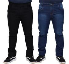 Kit 2 Calças Jeans Lycra Masculina Plus Size Slim 100% Algodão Premium