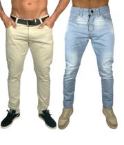 Kit 2 Calças jeans masculina basica varias cores sarja jeans - sky jeans