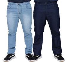 Kit 2 Calças Jeans Stretch Lycra Masculina Plus Size Slim 100% Algodão Linha Premium Elastano