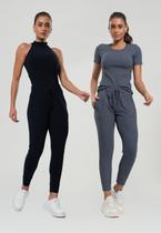 Kit 2 Calças Jogger Comfy Malha Canelada Preta e Grafite Salvatore Fashion