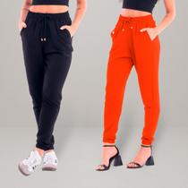 Kit 2 Calças Jogger Feminina Duna Crepe Com Bolso e Cordão