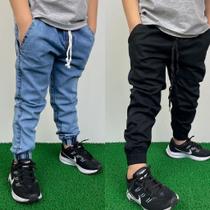 Kit 2 Calças Jogger Jeans Sarja Menino Punho Elastico Kit 2 Calças Jogger Jeans Sarja Menino Punho Elastico