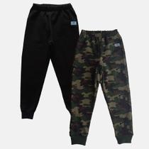 Kit 2 Calças jogger Moletom Flanelado Juvenil Frio Unisex Manabana Camuflada e Preta