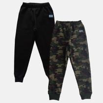 Kit 2 Calças jogger Moletom Flanelado Juvenil Frio Unisex Manabana Camuflada e Preta Kit 2 Calças jogger Moletom Flanelado Juvenil Frio Unisex Manabana Camuflada e Preta