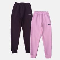 Kit 2 Calças jogger Moletom Manabana Flanelado Infantil unisex Camuflada e Rosa Bebê