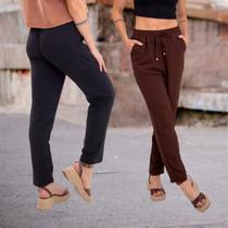 Kit 2 Calças Jogger Slim Feminina Duna Crepe Sem Elástico No Punho Cintura Alta Kit 2 Calças Jogger Slim Feminina Duna Crepe Sem Elástico No Punho Cintura Alta
