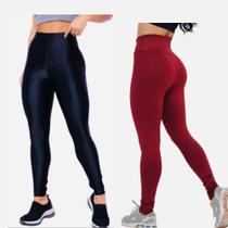Kit 2 Calças Legging Feminina 3 D fitness levanta Empina Bumbum -Cintura Alta