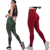 Kit 2 Calças Legging Feminina 3 D fitness levanta Empina Bumbum -Cintura Alta Kit 2 Calças Legging Feminina 3 D fitness levanta Empina Bumbum -Cintura Alta