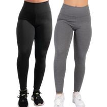Kit 2 Calças Legging Feminina Suplex, sem transparência, cós alto, confortavél, Calça Academia Preta e Cinza