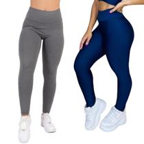 Kit 2 Calças Legging Legue Feminina Cós Duplo Cintura Alta