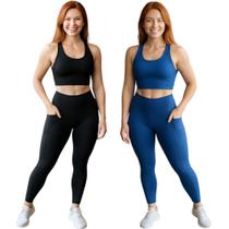 KIT 2 CALÇAS Legging LISA com BOLSO Leg Fitness Academia Corrida Cintura Alta 1058