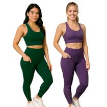 KIT 2 CALÇAS Legging LISA com BOLSO Leg Fitness Academia Corrida Cintura Alta 1058