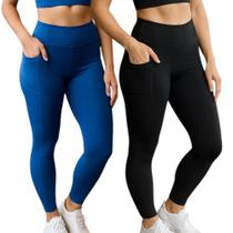 KIT 2 CALÇAS Legging LISA com BOLSO Leg Fitness Academia Corrida Cintura Alta 1058
