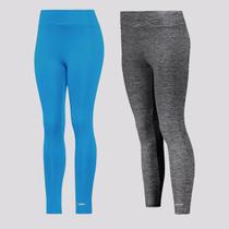 Kit 2 Calças Legging Rainha Classic UV 50+ Joy II Feminina Cinza e Azul Kit 2 Calças Legging Rainha Classic UV 50+ Joy II Feminina Cinza e Azul
