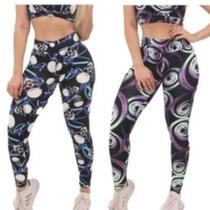 Kit 2 calças Leggins Feminina Estampa Academia Suplex Kit 2 calças Leggins Feminina Estampa Academia Suplex